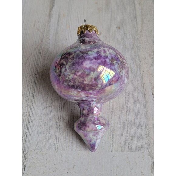 Unique purple marbled abstract pointed blown glass ornament Xmas - Picture 1 of 8